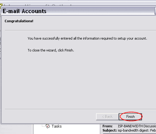 Outlook Express Finish screen